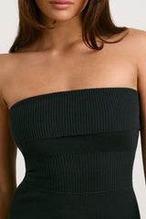 Chunky Knit Bandeau Kick Flare Jumpsuit in Black