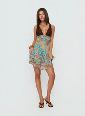 Edeni Lace Splice Halter Mini Dress Multi