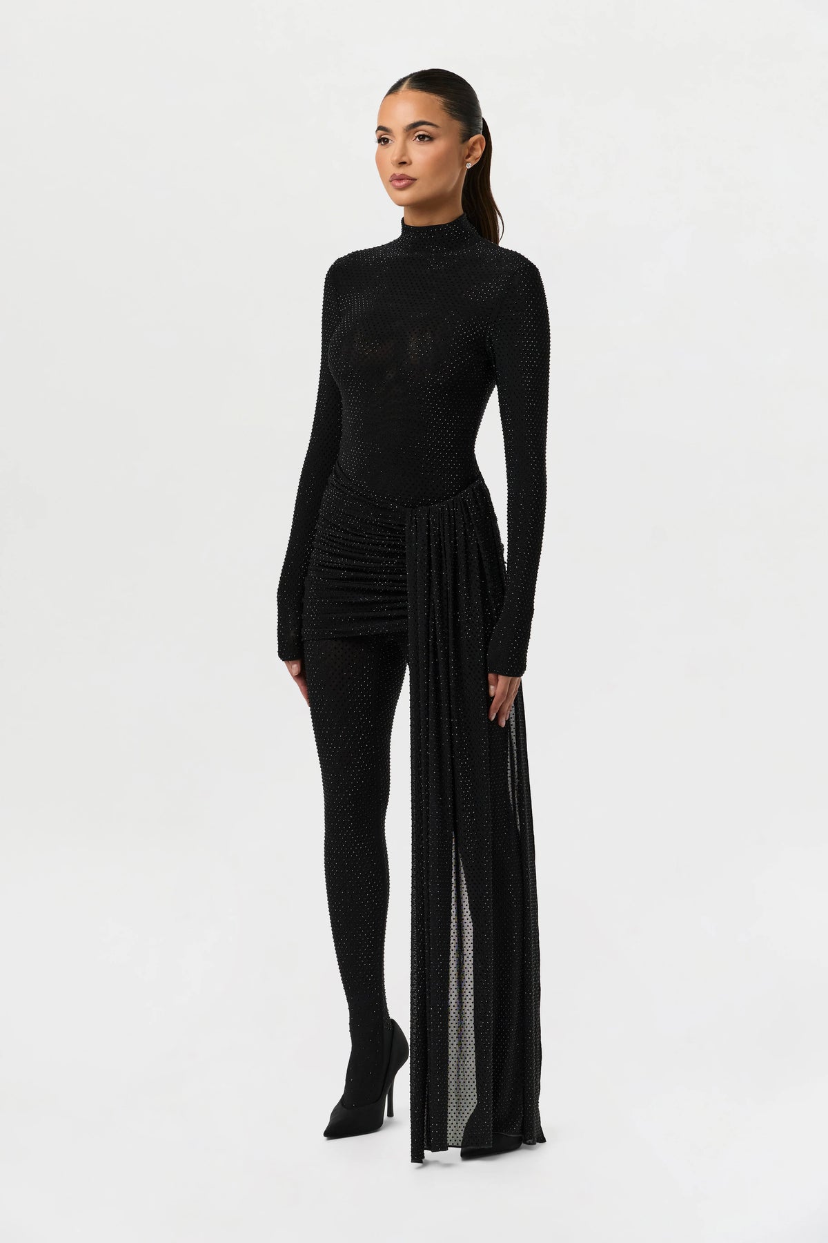 Crystal Ruched Drape Mini Skirt