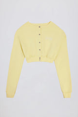 Brushed Jersey Button-Up Cropped Cardigan in Soft Yellow