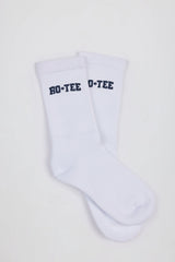 Ribbed Half-Crew Socks in White