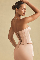 Full-Length Lace-Up Corset Top in Beige Gold
