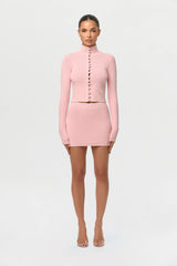 Knit Pearl Button Turtleneck Top
