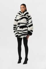 Faux Fur Plush Zebra Coat