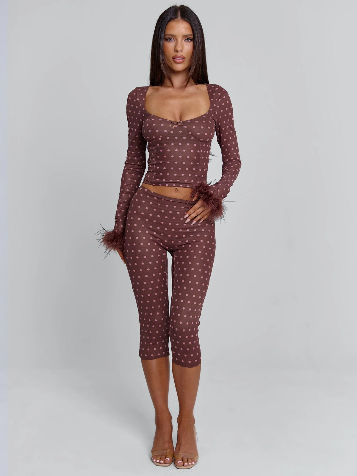 Vyorix MAHRIA PANT BROWN POLKA DOT