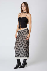 Lace Overlay Midi Skirt