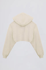 Brushed Jersey Hooded Cropped Shrug in Ecru