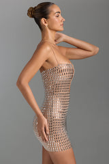 Embellished Cut-Out Mini Dress in Honey