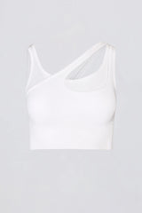 Seamless Soft Rib Asymmetric Sports Bra in White