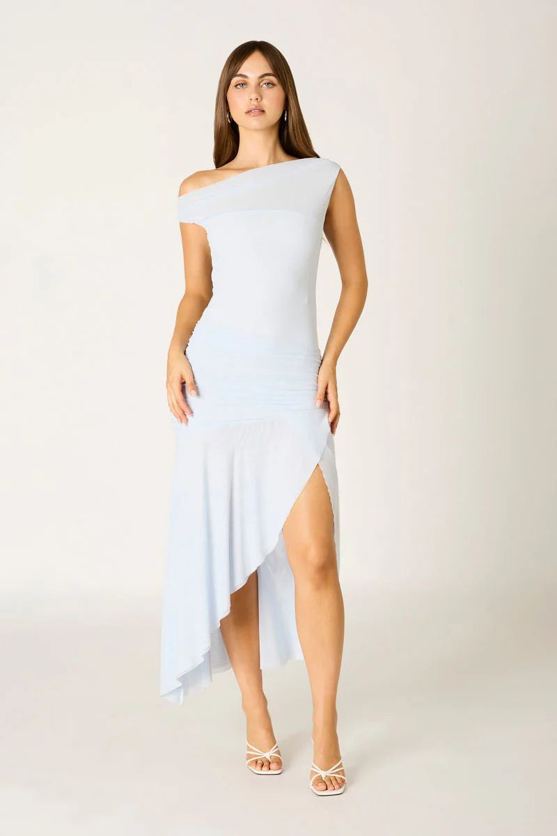 Mesh Asymmetric Midi Dress
