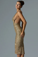 Embellished Cut-Out Open-Back Midaxi Dress in Gold