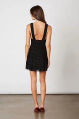 Flocked Velvet Mesh Mini Dress