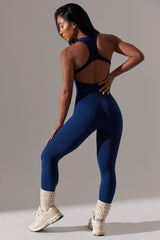 Petite Full Length Cut Out Back Unitard in Navy