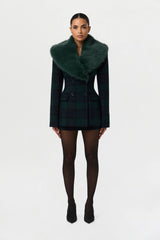 Suiting Plaid Faux Fur Blazer