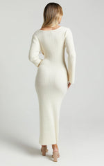 Nina knitted Maxi Dress - Scoop Neck Knitted Maxi Dress in Beige