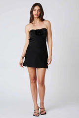 Strapless Rosette Satin Mini Dress