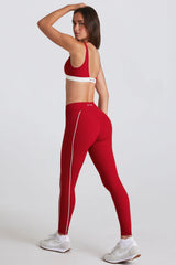 Soft Active Contrast Leggings in Dark Red