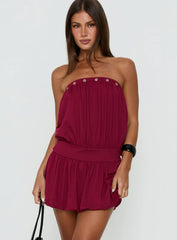 Lenika Eyelet Strapless Mini Dress Burgundy