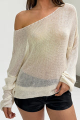 Sheer Off-the-Shoulder Knit Sweater