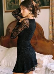 Airabella Long Sleeve Lace Mini Dress Black Petite