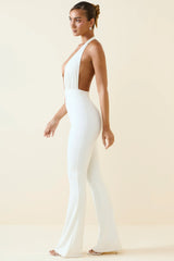 Halterneck Cut-Out Flared Jumpsuit in Vanilla