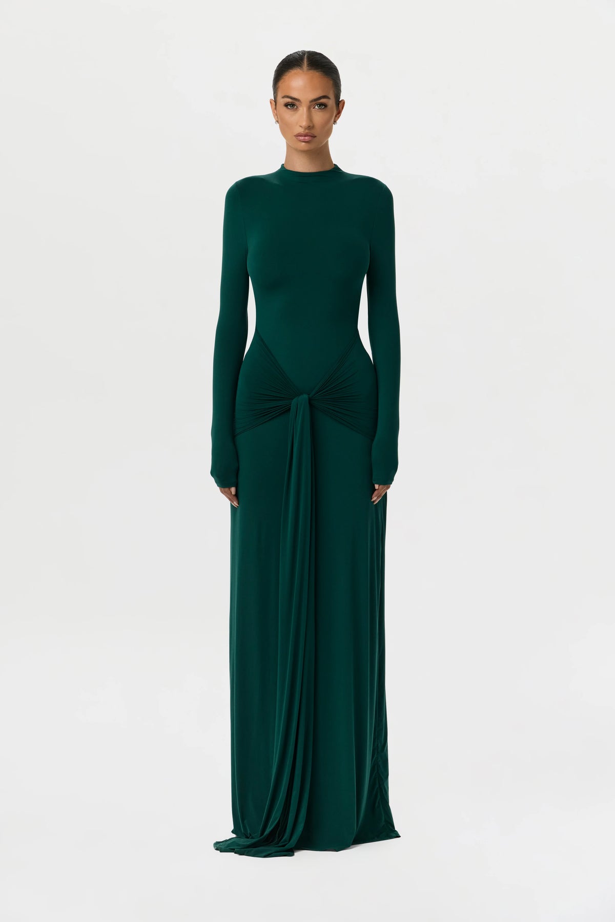 Naked Mock Neck Drape Tie Dress