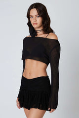 Mesh Cropped Long Sleeve Top