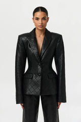 Quilted Vegan Leather Blazer
