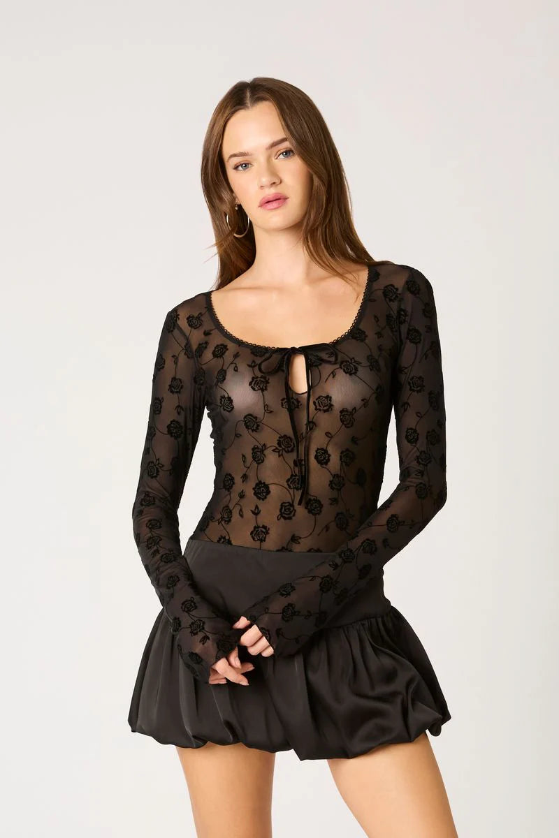 Flocked Velvet Mesh Top