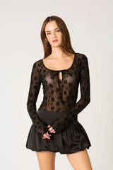 Flocked Velvet Mesh Top