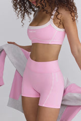 Soft Active Contrast-Trim Mini Shorts in Baby Pink