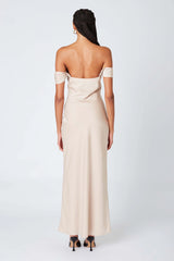 Satin Off the Shoulder Maxi Dress