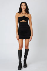 Rose Cut-Out Halter Mini Dress
