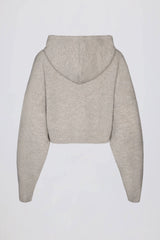Soft Knit Zip-Up Cropped Hoodie in Beige