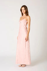 Jacquard Strapless Satin Maxi Dress
