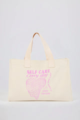 Oversized Canvas Tote Bag in Egg Shell