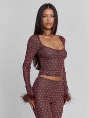 Vyorix MAHRIA TOP BROWN POLKA DOT