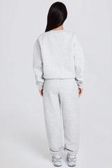 Brushed Cotton Jersey Mid-Rise Relaxed Joggers in Grey Marl