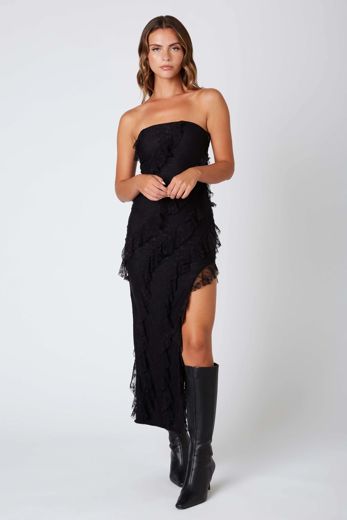 Lace Strapless Maxi Dress