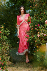 Divia Lace Floral Midi Dress in Red