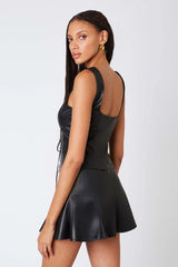 Faux Leather Pleated Mini Skort