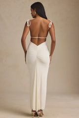 Textured Jersey Backless Maxi Dress in Ivory