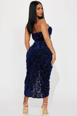Honolulu Evenings Velvet Midi Dress - Navy