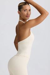 Halterneck Open-Back Tank Top in Ivory Marl