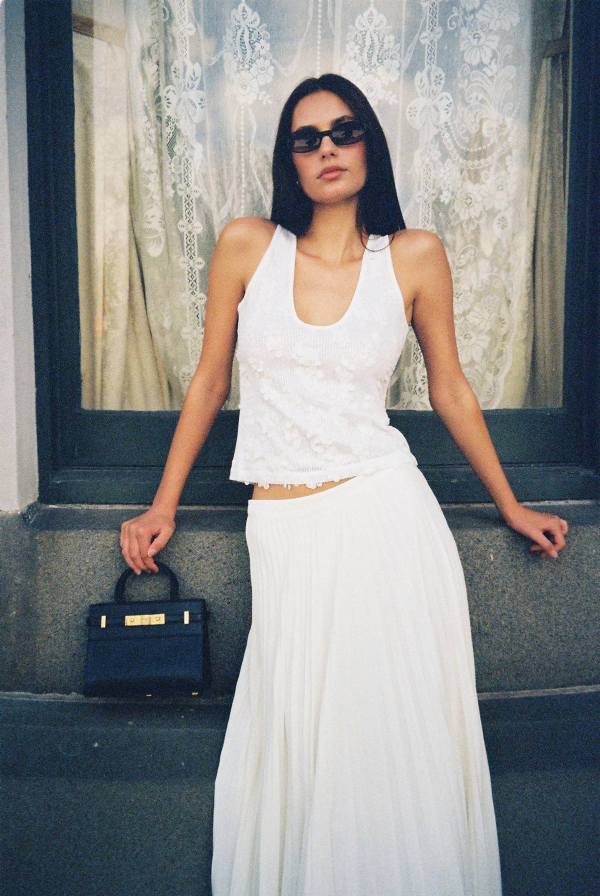 Tank Top Mesh | White Sequin