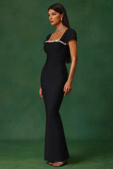 Romelle Diamond Bandage Maxi Dress – Short Sleeve Elegant Gown