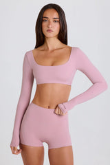 Long-Sleeve Crop Top in Mauve