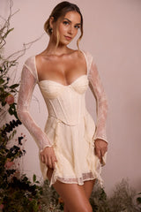 Kateproms Long Sleeve Lace Corset Mini Dress in Ivory