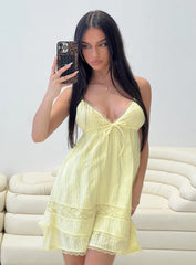 Cherubs Lace Babydoll Mini Dress Yellow