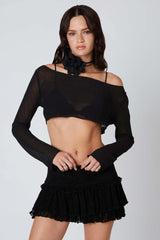 Mesh Cropped Long Sleeve Top